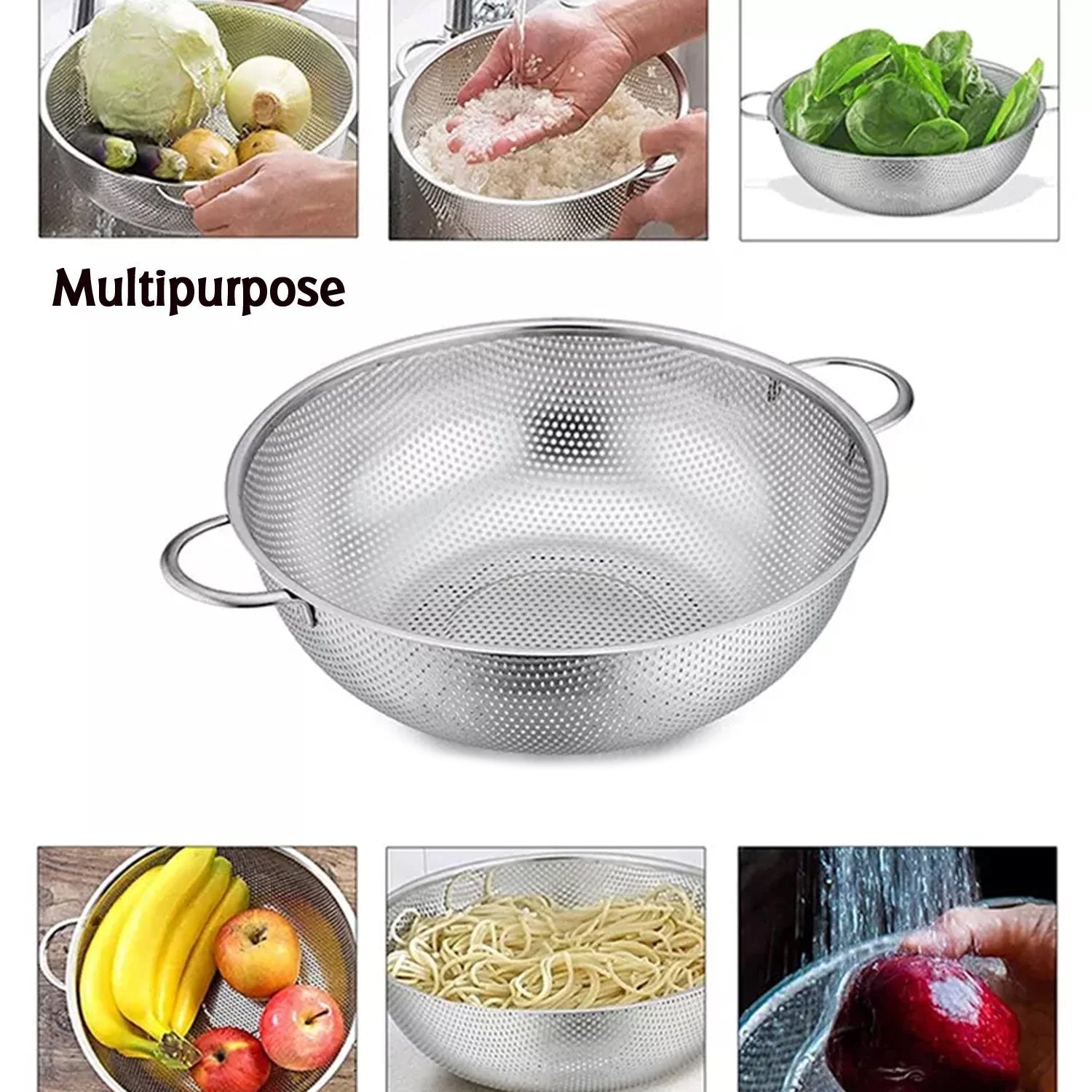 5754 Stainless Steel Colander with Handle, Large Metal Mesh Basket Strainer for Pasta, Spaghetti, Berry, Veggies, Fruits, Kitchen Food Colander, Dishwasher Safe (1 pc / 25.5 cm) 5754 Stainless Steel Colander with Handle, Large Metal Mesh Basket Strainer for Pasta, Spaghetti, Berry, Veggies, Fruits, Kitchen Food Colander, Dishwasher Safe (1 pc / 25.5 cm)